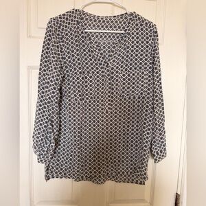 Women’s Printed Long Sleeve Blouse - Blue/White 100% silk